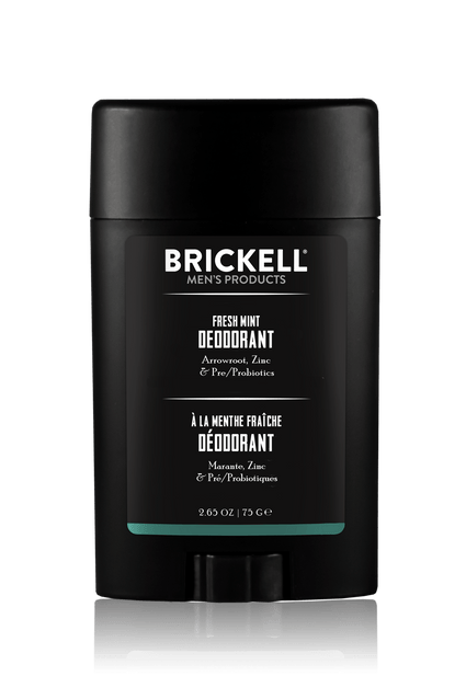 Brickell Men's Products Fresh Mint Deodorant with arrowroot, zinc & Pre/probiotics 2.65 oz 75g black packaging