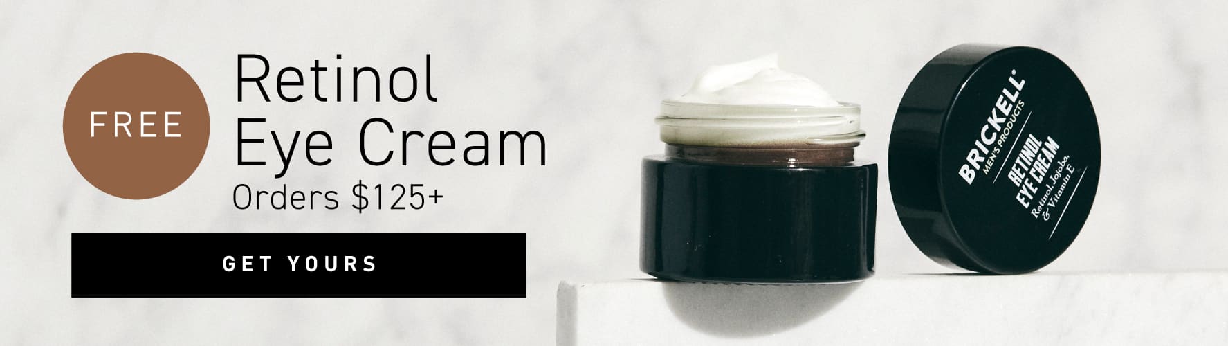 Promotional offer banner: FREE Retinol Eye Cream w/ orders $125+