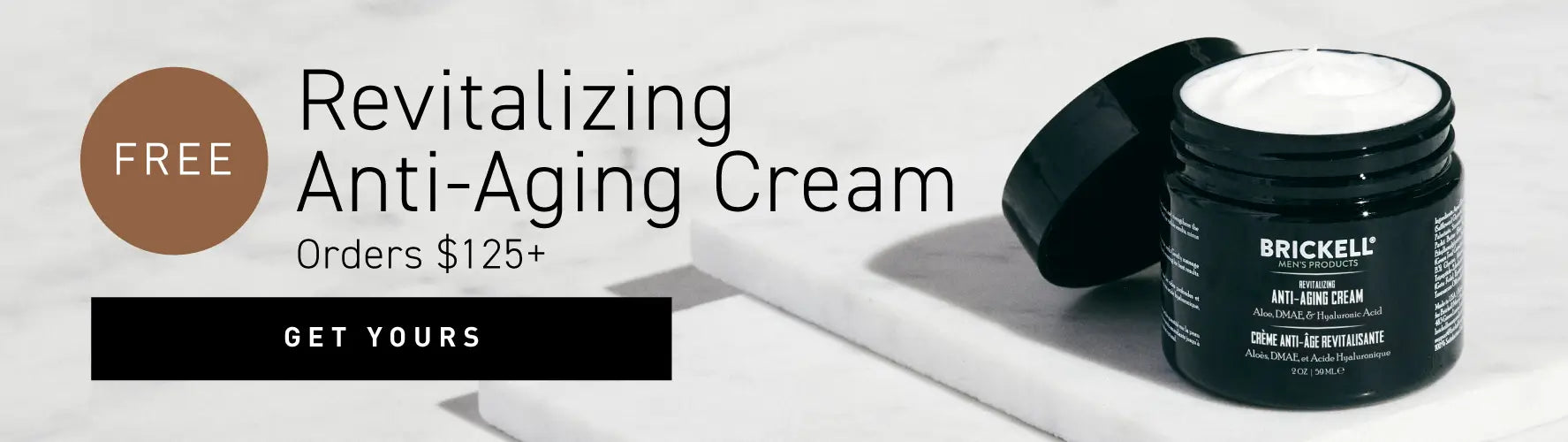 Promotional offer banner: FREE Revitalizing Anti-Aging Cream w/ orders $125+